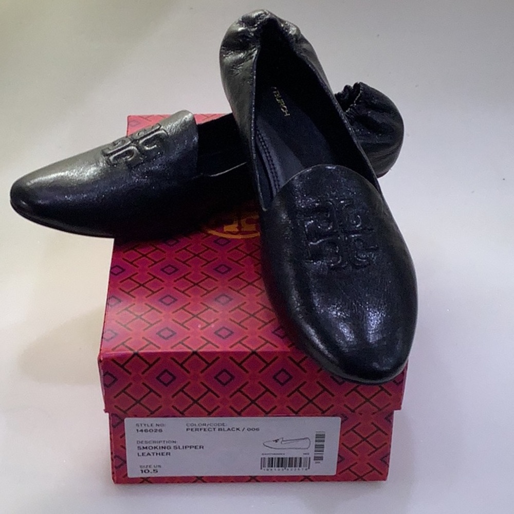 Tory Burch black leather smoking slipper-new